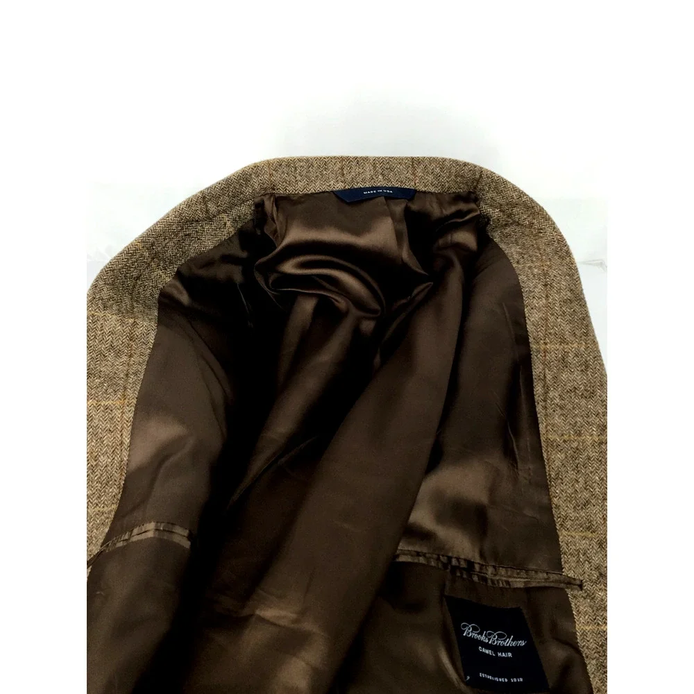 44R Brooks Brothers USA Mens 2 Button Pure Camel Hair Blazer Sport Coat W/Pane